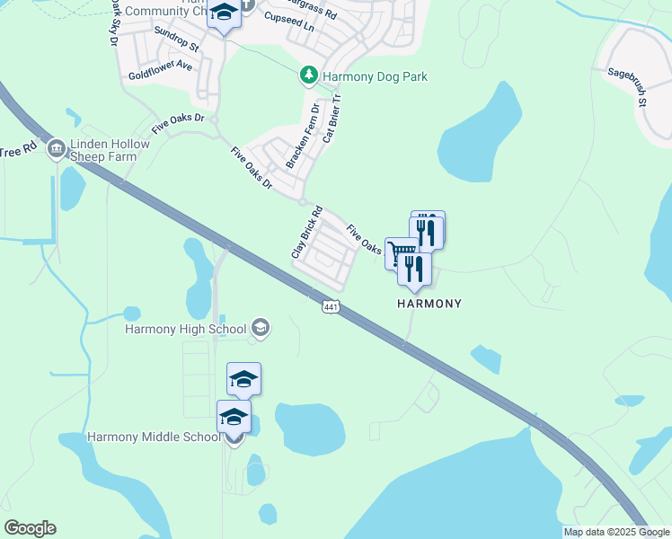 map of restaurants, bars, coffee shops, grocery stores, and more near 7140 Forty Banks Road in Osceola County