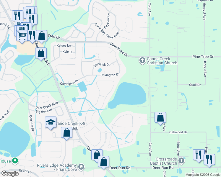 map of restaurants, bars, coffee shops, grocery stores, and more near 3620 Vega Creek Drive in St. Cloud
