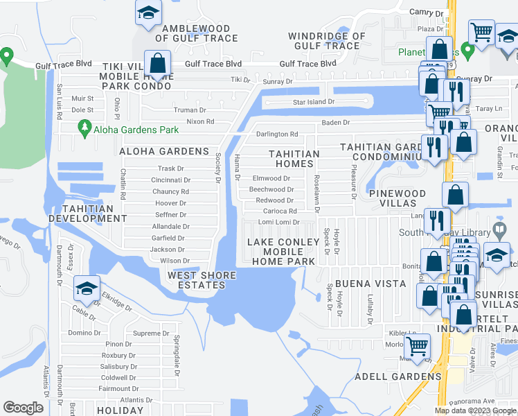 map of restaurants, bars, coffee shops, grocery stores, and more near 3743 Carioca Road in Holiday