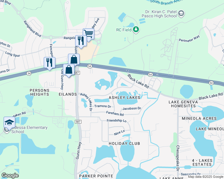 map of restaurants, bars, coffee shops, grocery stores, and more near 13813 Vanderbilt Road in Odessa