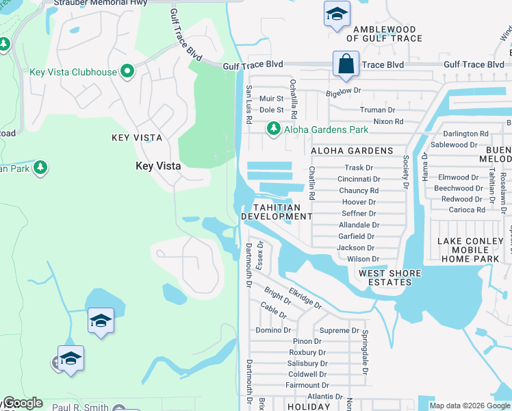 map of restaurants, bars, coffee shops, grocery stores, and more near 3022 Jackson Drive in Holiday