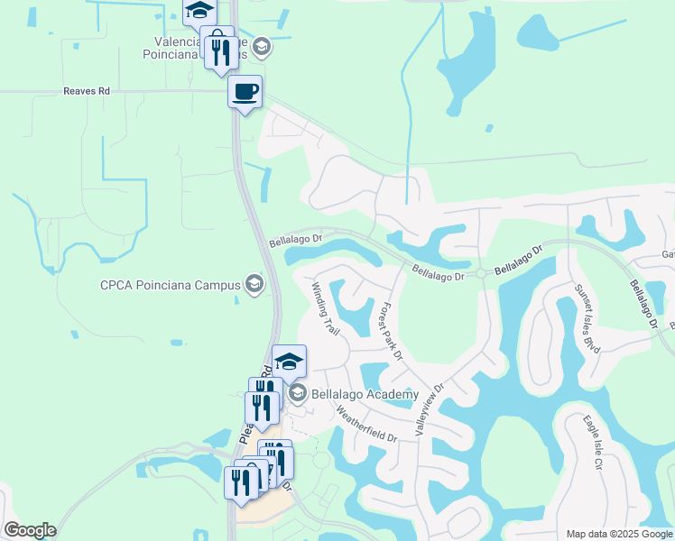 map of restaurants, bars, coffee shops, grocery stores, and more near 3030 Winding Trail in Kissimmee