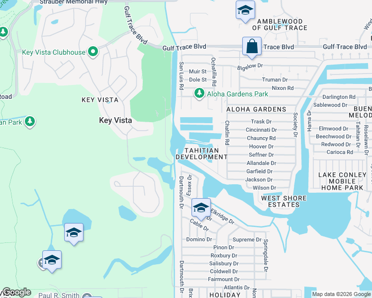 map of restaurants, bars, coffee shops, grocery stores, and more near 3022 Jackson Drive in Holiday