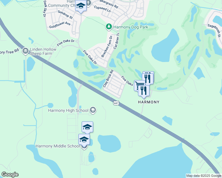 map of restaurants, bars, coffee shops, grocery stores, and more near 7140 Forty Banks Road in Osceola County