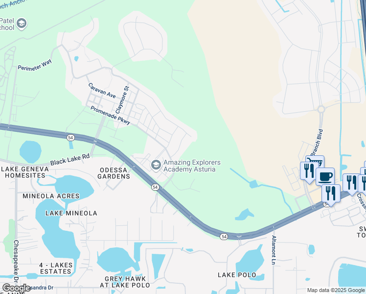 map of restaurants, bars, coffee shops, grocery stores, and more near 2184 Secret Cove in Odessa