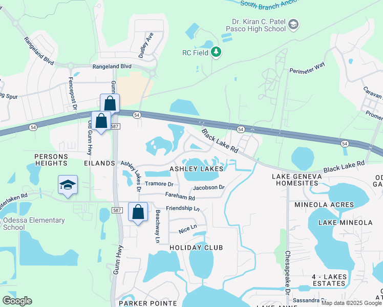 map of restaurants, bars, coffee shops, grocery stores, and more near 13840 Vanderbilt Road in Odessa