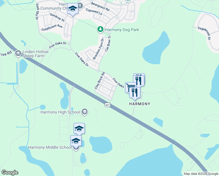 map of restaurants, bars, coffee shops, grocery stores, and more near 7140 Forty Banks Road in Osceola County