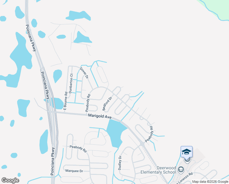 map of restaurants, bars, coffee shops, grocery stores, and more near 251 Bedford Drive in Kissimmee