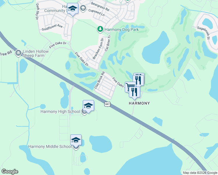 map of restaurants, bars, coffee shops, grocery stores, and more near 7131 Harmony Square Drive South in St. Cloud