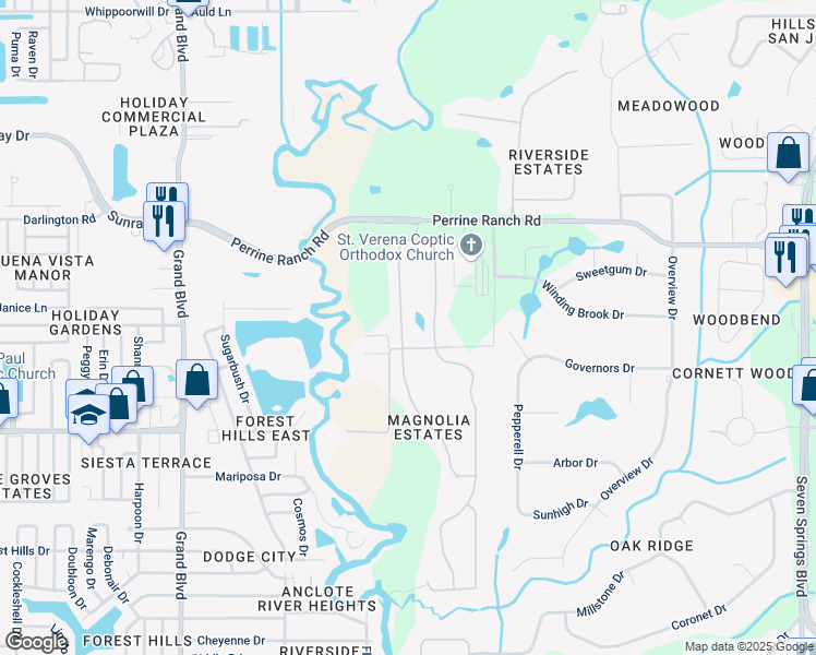 map of restaurants, bars, coffee shops, grocery stores, and more near 2226 Tarragon Lane in New Port Richey