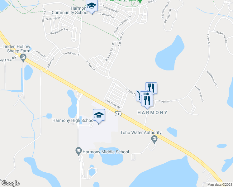 map of restaurants, bars, coffee shops, grocery stores, and more near 7119 Harmony Square Drive South in Osceola County