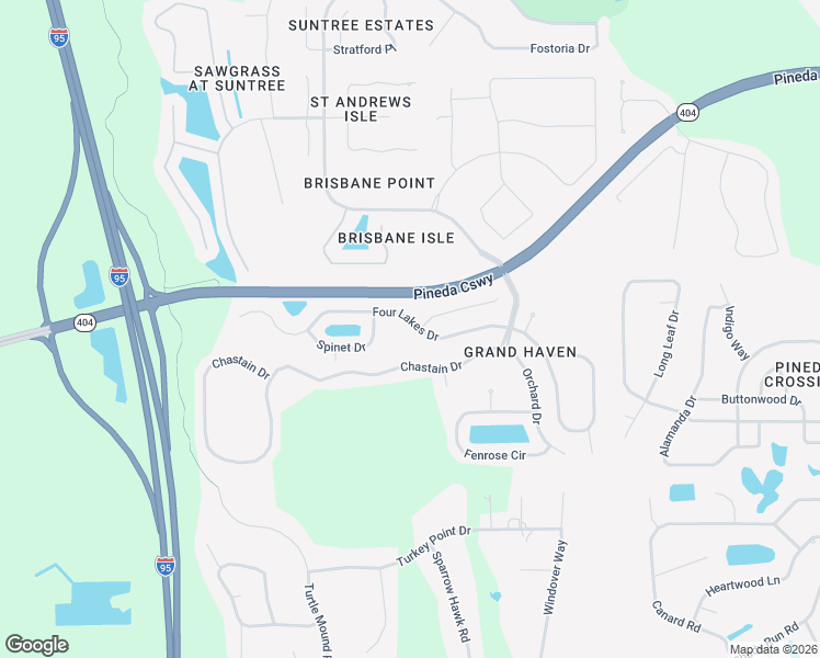 map of restaurants, bars, coffee shops, grocery stores, and more near 4197 4 Lakes Drive in Melbourne