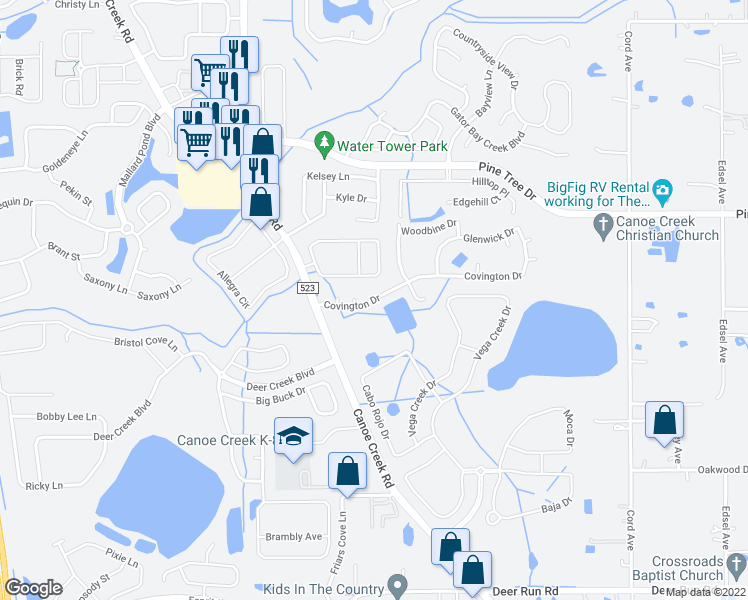 map of restaurants, bars, coffee shops, grocery stores, and more near 3880 Covington Drive in St. Cloud