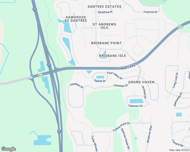map of restaurants, bars, coffee shops, grocery stores, and more near 4436 4 Lakes Drive in Melbourne