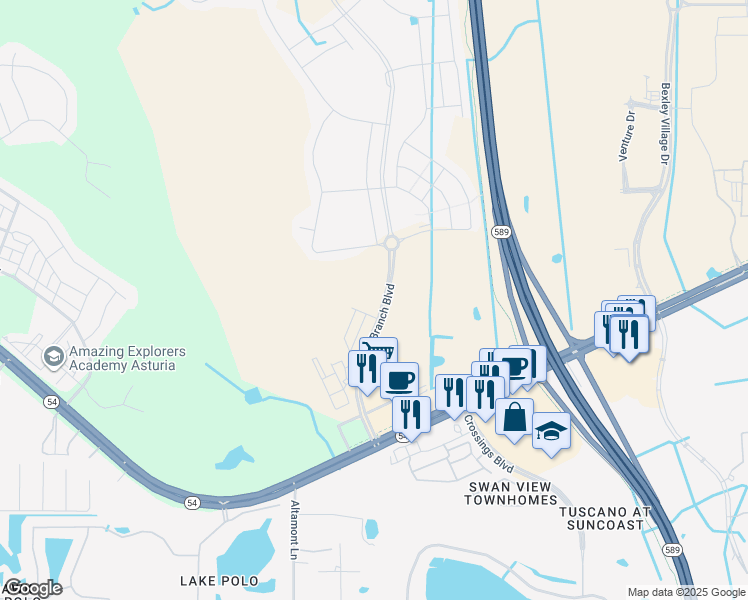 map of restaurants, bars, coffee shops, grocery stores, and more near 2130 Leather Fern Drive in Odessa