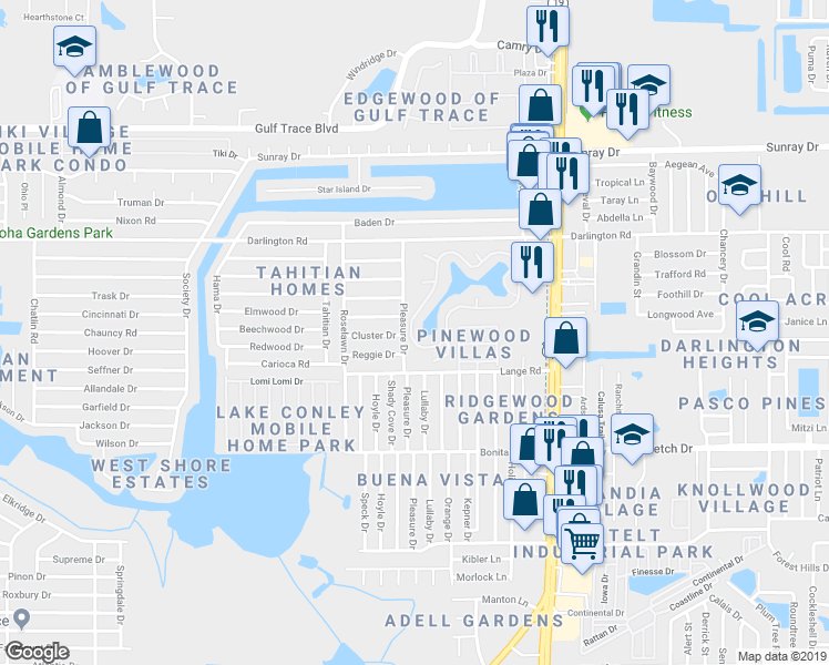 map of restaurants, bars, coffee shops, grocery stores, and more near 4115 Ironware Drive in Holiday