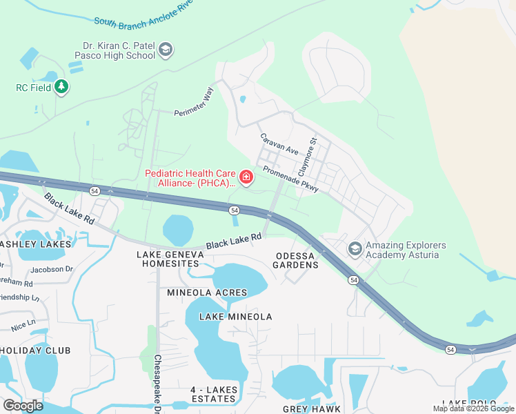 map of restaurants, bars, coffee shops, grocery stores, and more near 14227 Florida 54 in Odessa