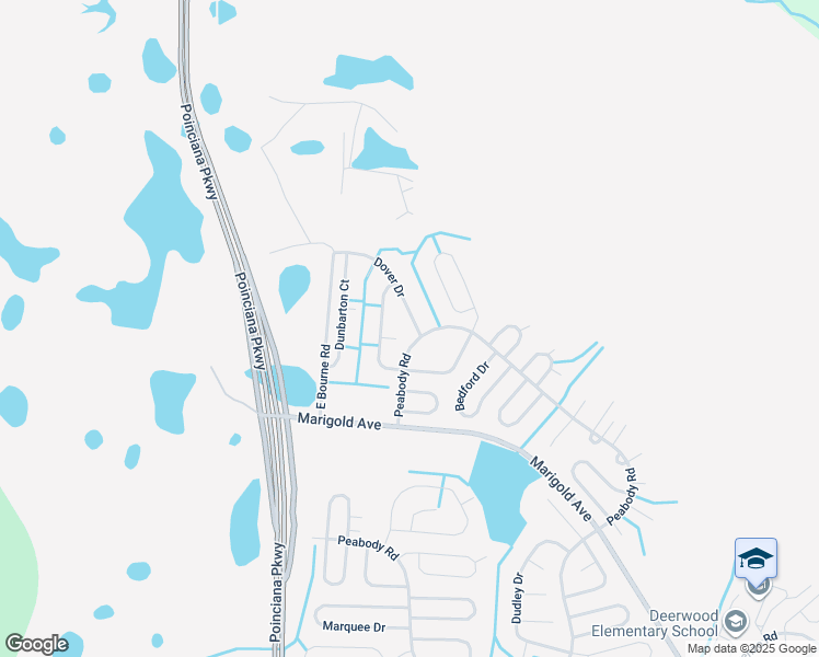 map of restaurants, bars, coffee shops, grocery stores, and more near 1305 Dover Drive in Kissimmee