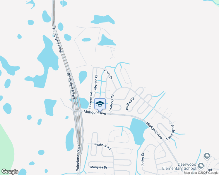 map of restaurants, bars, coffee shops, grocery stores, and more near 1309 Dover Drive in Kissimmee