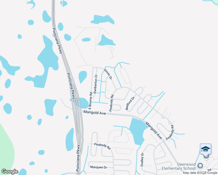 map of restaurants, bars, coffee shops, grocery stores, and more near 1309 Dover Drive in Kissimmee
