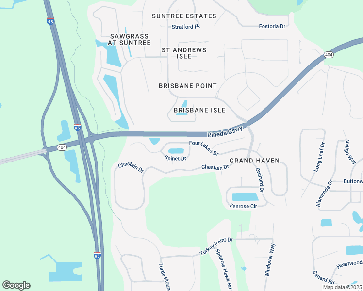 map of restaurants, bars, coffee shops, grocery stores, and more near 4357 4 Lakes Drive in Melbourne