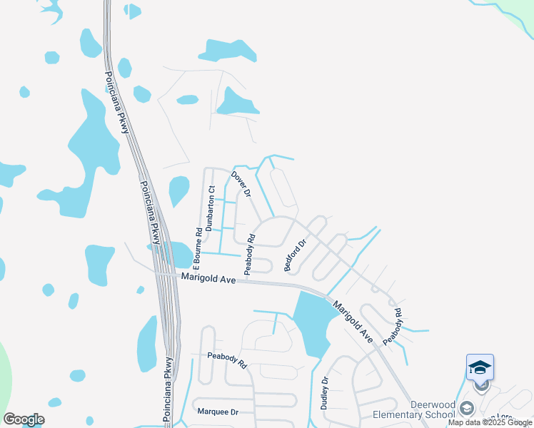 map of restaurants, bars, coffee shops, grocery stores, and more near 1304 Dover Drive in Kissimmee