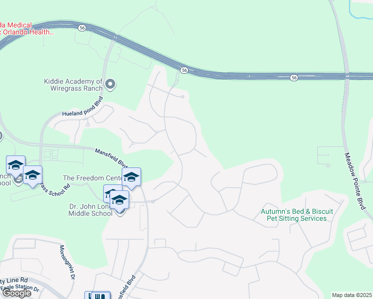 map of restaurants, bars, coffee shops, grocery stores, and more near 2455 Coco Palm Circle in Wesley Chapel
