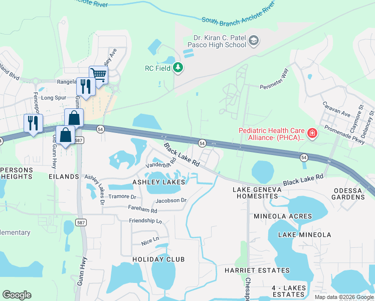 map of restaurants, bars, coffee shops, grocery stores, and more near 14024 Florida 54 in Odessa
