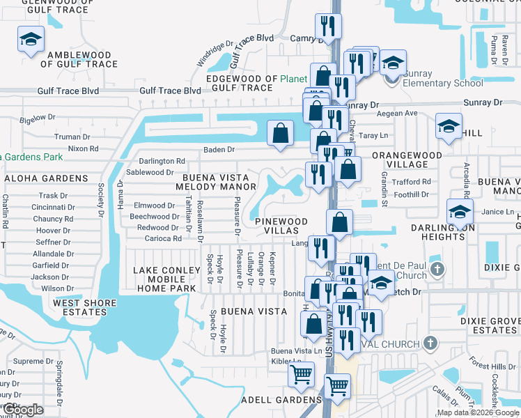 map of restaurants, bars, coffee shops, grocery stores, and more near 4328 Tahitian Gardens Circle in Holiday