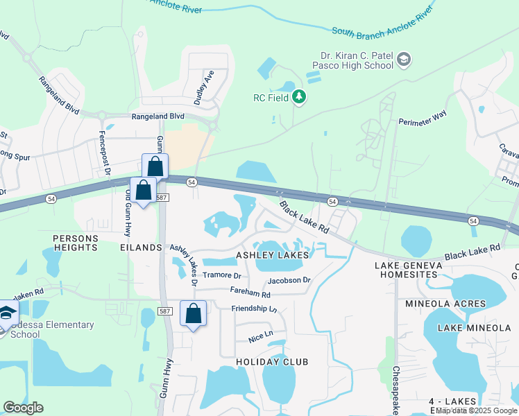 map of restaurants, bars, coffee shops, grocery stores, and more near 2313 Curzon Way in Odessa