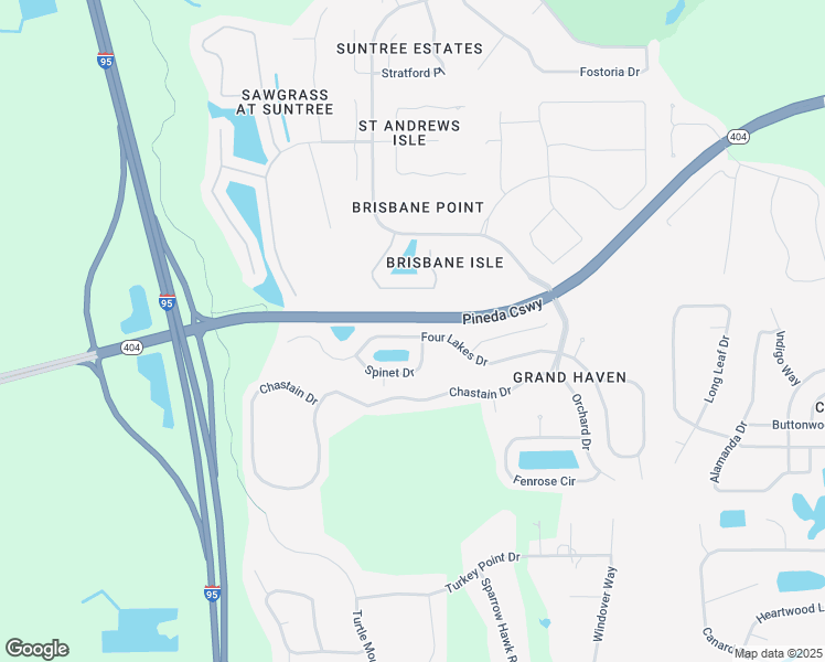 map of restaurants, bars, coffee shops, grocery stores, and more near 4336 4 Lakes Drive in Melbourne