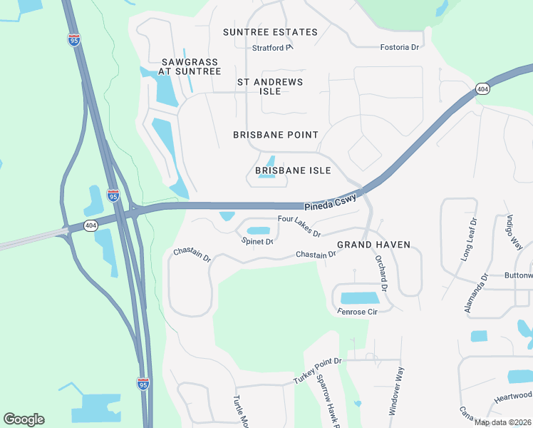 map of restaurants, bars, coffee shops, grocery stores, and more near 4336 4 Lakes Drive in Melbourne