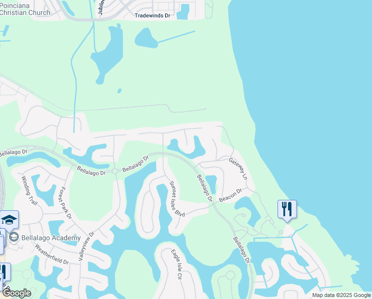 map of restaurants, bars, coffee shops, grocery stores, and more near 3412 Oakmont Court in Kissimmee