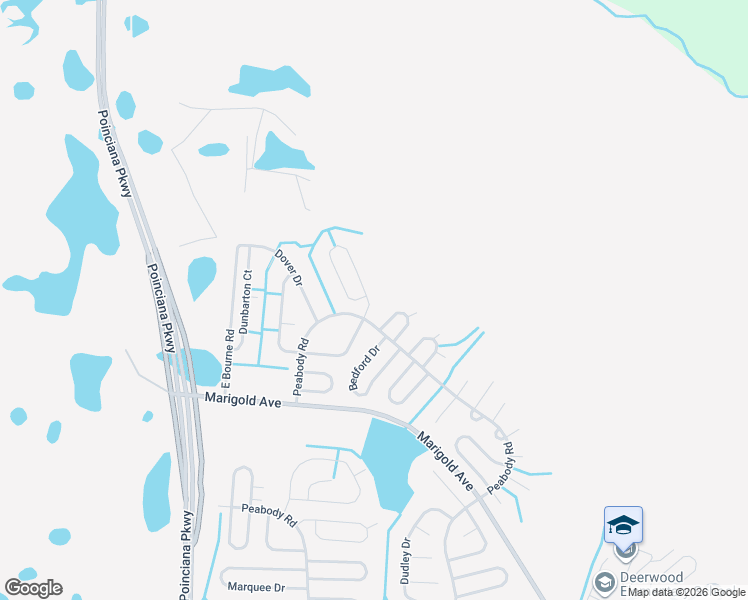 map of restaurants, bars, coffee shops, grocery stores, and more near 1308 Burnley Court in Kissimmee