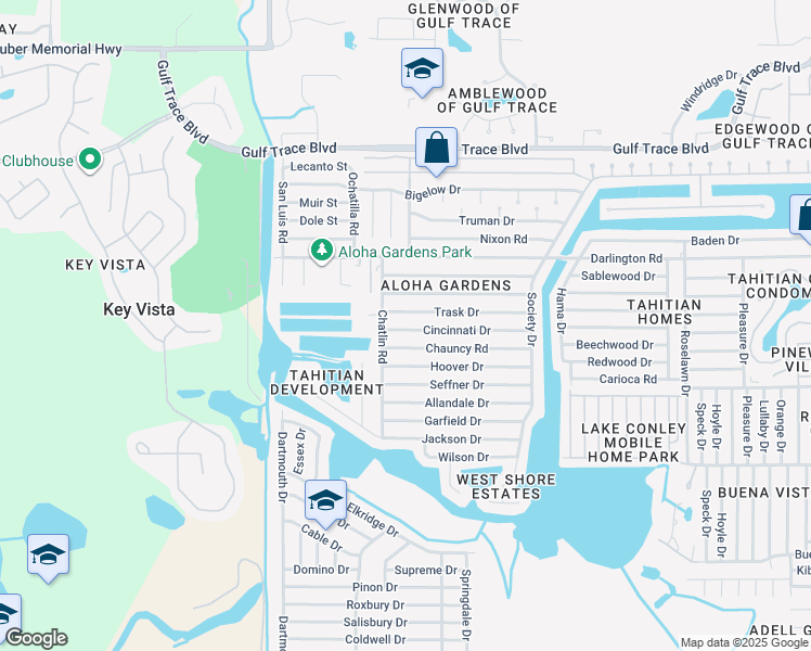 map of restaurants, bars, coffee shops, grocery stores, and more near 3315 Cincinnati Drive in Holiday