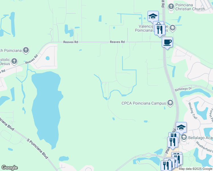 map of restaurants, bars, coffee shops, grocery stores, and more near 4106 Foxtail Court in Kissimmee