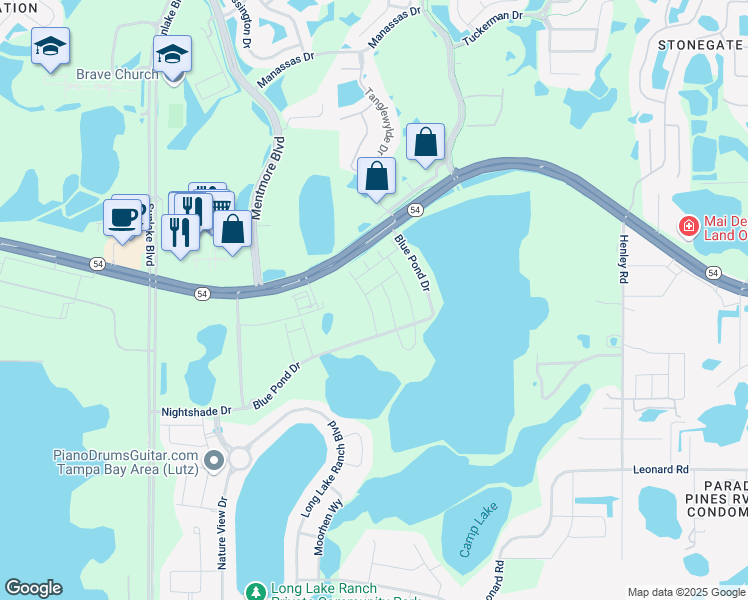 map of restaurants, bars, coffee shops, grocery stores, and more near 2409 Morninglight Drive in Lutz