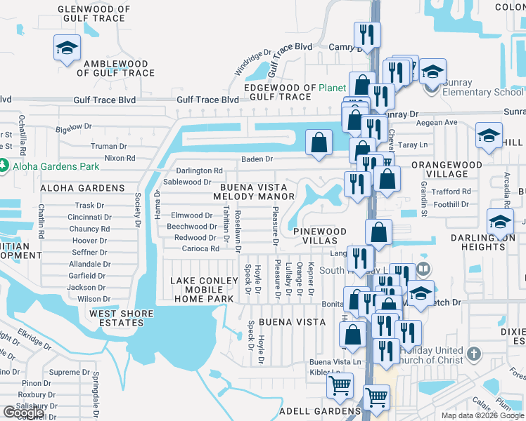 map of restaurants, bars, coffee shops, grocery stores, and more near 4115 Ironware Drive in Holiday