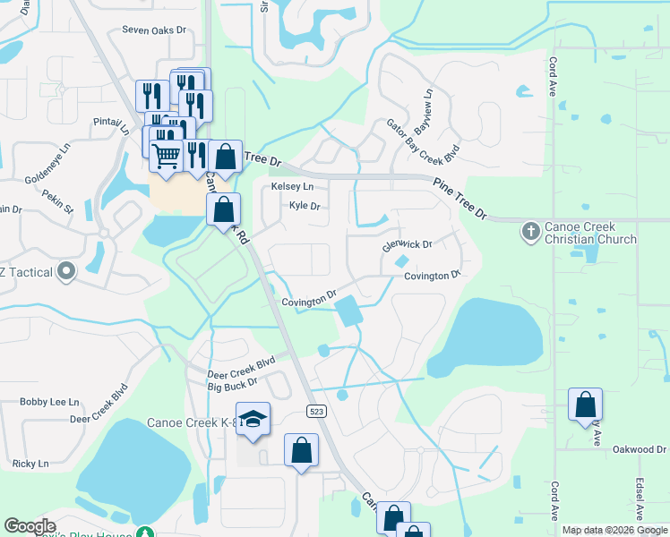 map of restaurants, bars, coffee shops, grocery stores, and more near 3831 Covington Drive in St. Cloud
