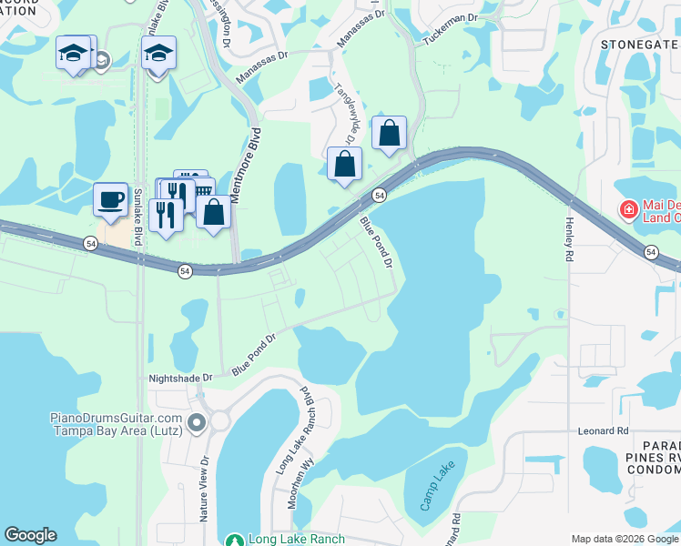 map of restaurants, bars, coffee shops, grocery stores, and more near 2456 Arbor Wind Drive in Lutz