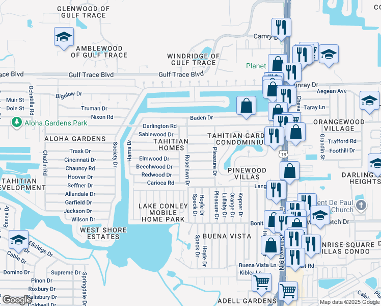 map of restaurants, bars, coffee shops, grocery stores, and more near 4006 Chesswood Drive in Holiday