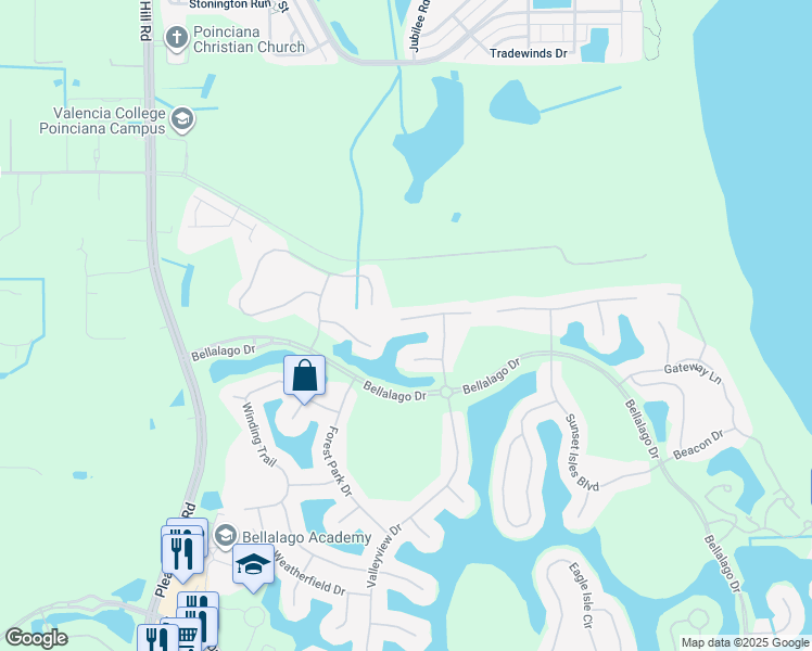 map of restaurants, bars, coffee shops, grocery stores, and more near 2600 Summerland Way in Kissimmee