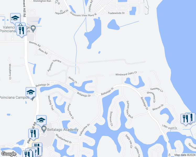 map of restaurants, bars, coffee shops, grocery stores, and more near 3401 Great Pond Drive in Kissimmee