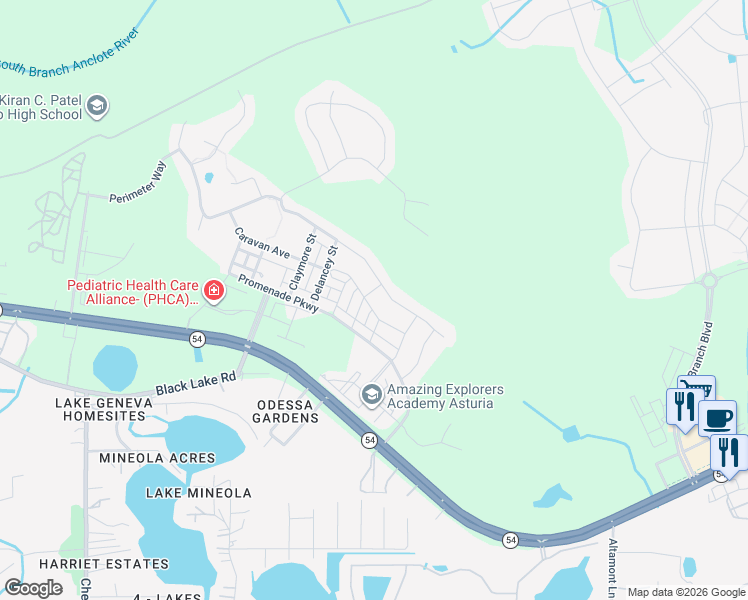 map of restaurants, bars, coffee shops, grocery stores, and more near 15166 Renaissance Avenue in Odessa