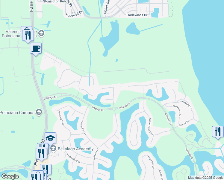 map of restaurants, bars, coffee shops, grocery stores, and more near 3400 Great Pond Drive in Kissimmee
