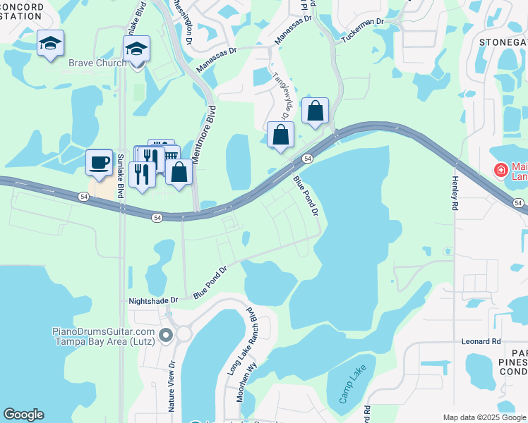 map of restaurants, bars, coffee shops, grocery stores, and more near 2511 Arbor Wind Drive in Lutz