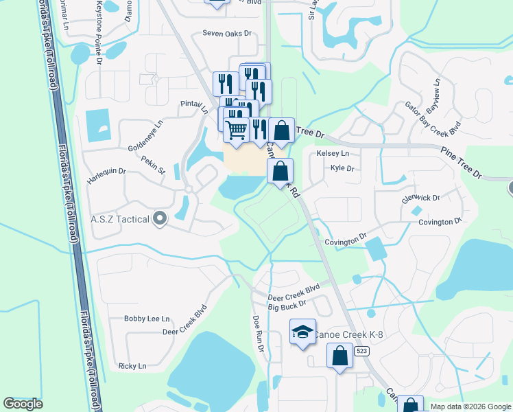 map of restaurants, bars, coffee shops, grocery stores, and more near 3486 Allegra Circle in Saint Cloud