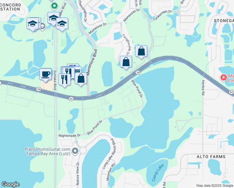 map of restaurants, bars, coffee shops, grocery stores, and more near 2511 Arbor Wind Drive in Lutz