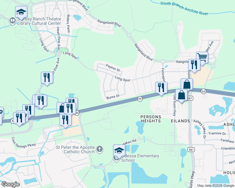 map of restaurants, bars, coffee shops, grocery stores, and more near 13203 Payton Street in Odessa