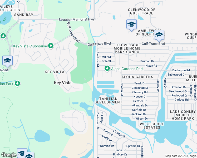 map of restaurants, bars, coffee shops, grocery stores, and more near 2418 San Luis Road in Holiday